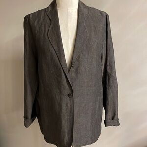 EILEEN FISHER soft brown linen one button blazer jacket side pockets size Med